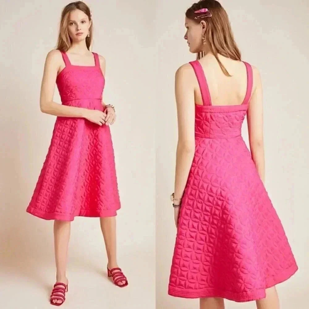 Anthropologie Maeve Pink Tomasa Quilted Dress